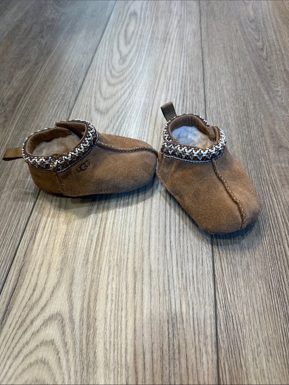 UGG Kids Chestnut Suede Slip-On Booties with Knit Cuff
